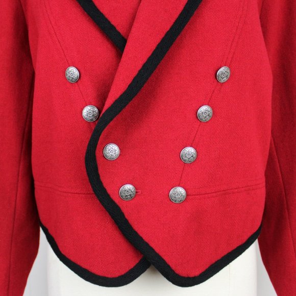 Vintage 80s / 90s Military Style Red Wool Jacket Size 14 - Picture 6 of 10